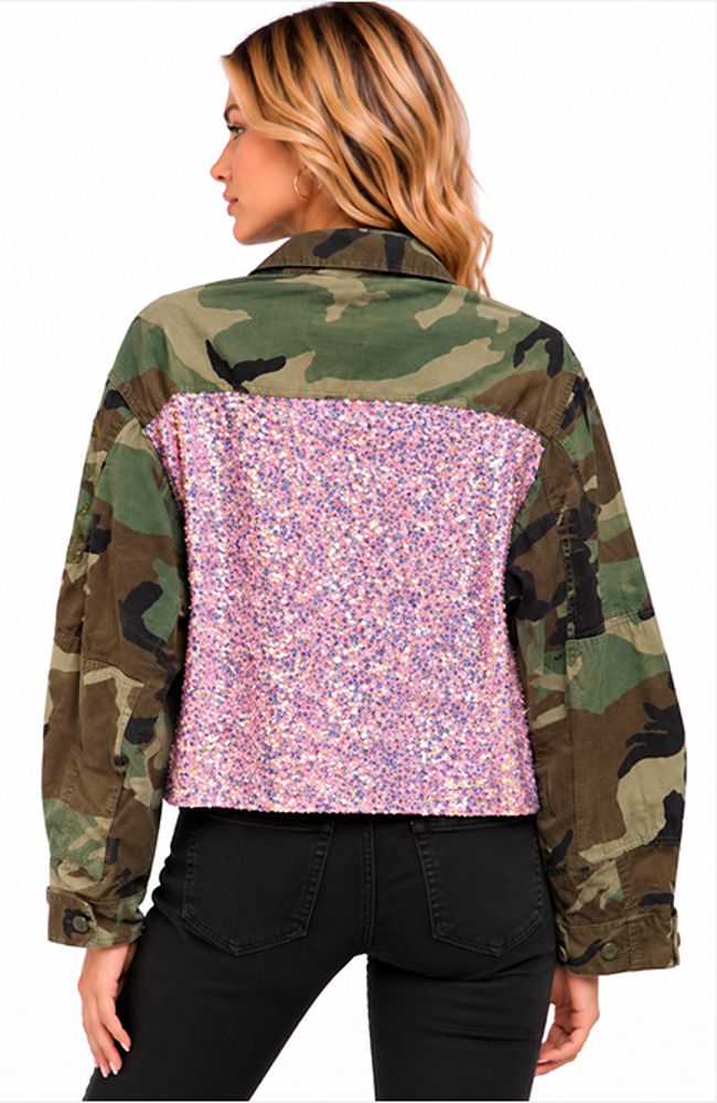 Crop Camo Pink Sequin Jacket