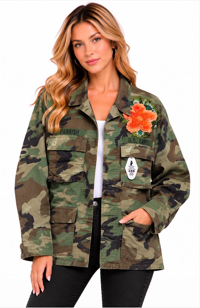 Long Camo Sequin Flower Jacket