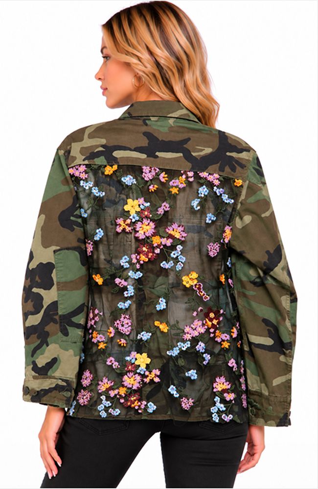 Long Camo Sequin Flower Jacket