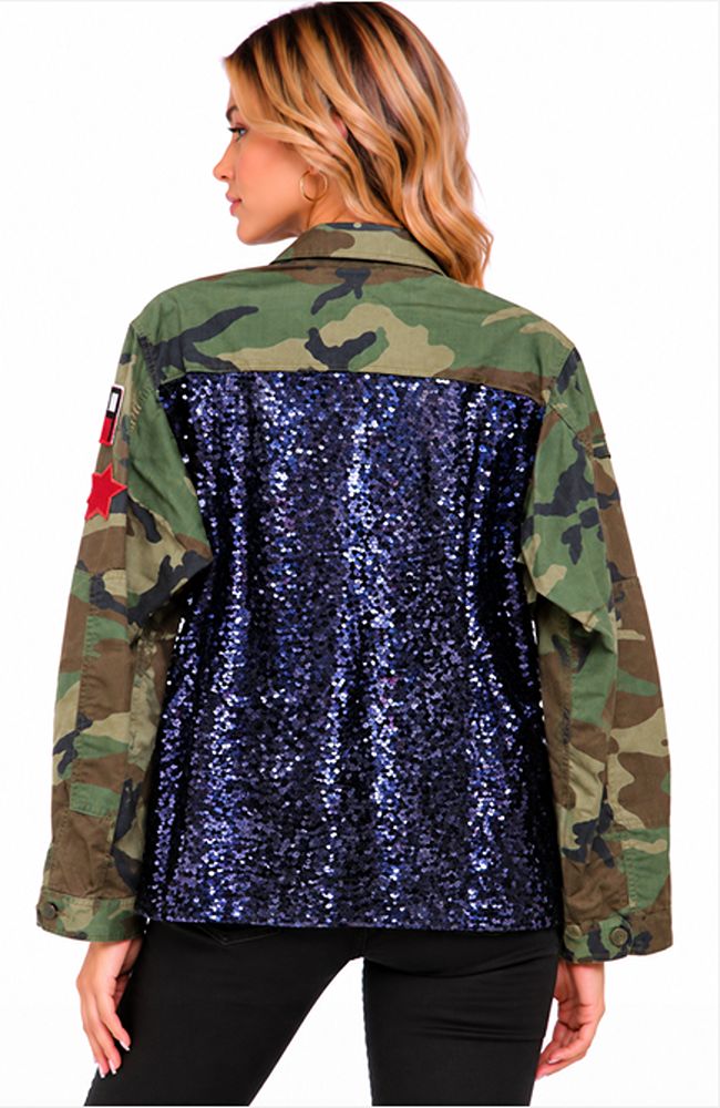 Long Camo Navy Sequin Jacket