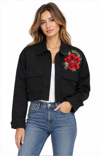 Black Jacket with Red Roses