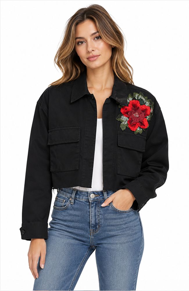 Black Jacket with Red Roses