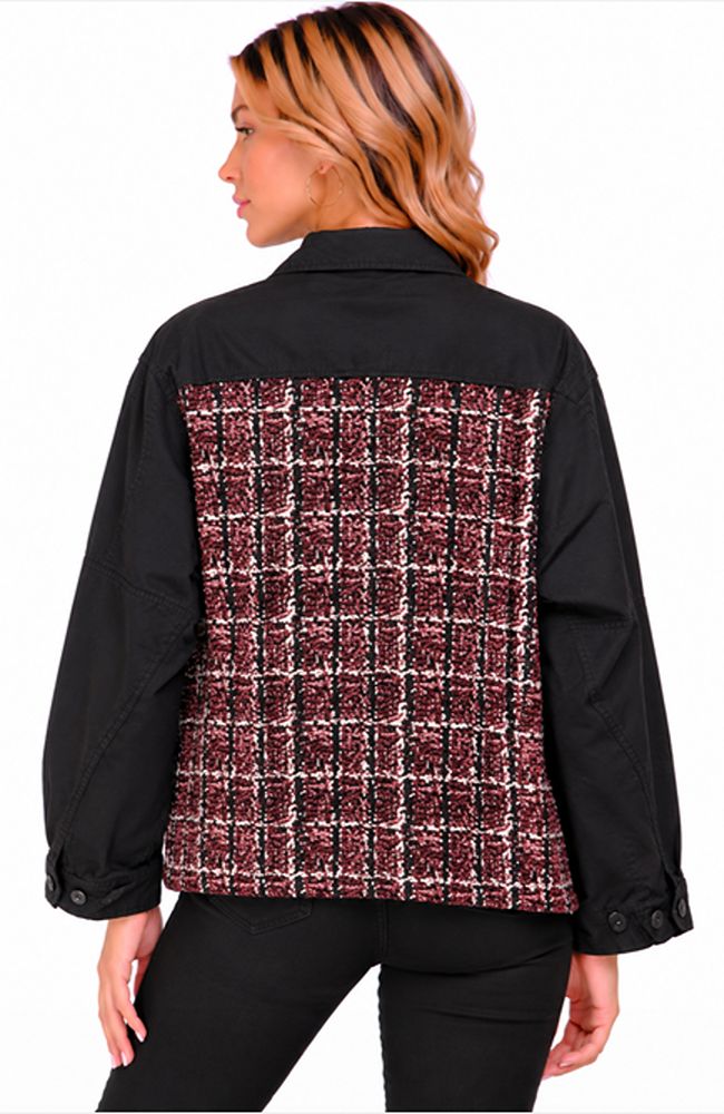 Long Black Burg Plaid Jacket