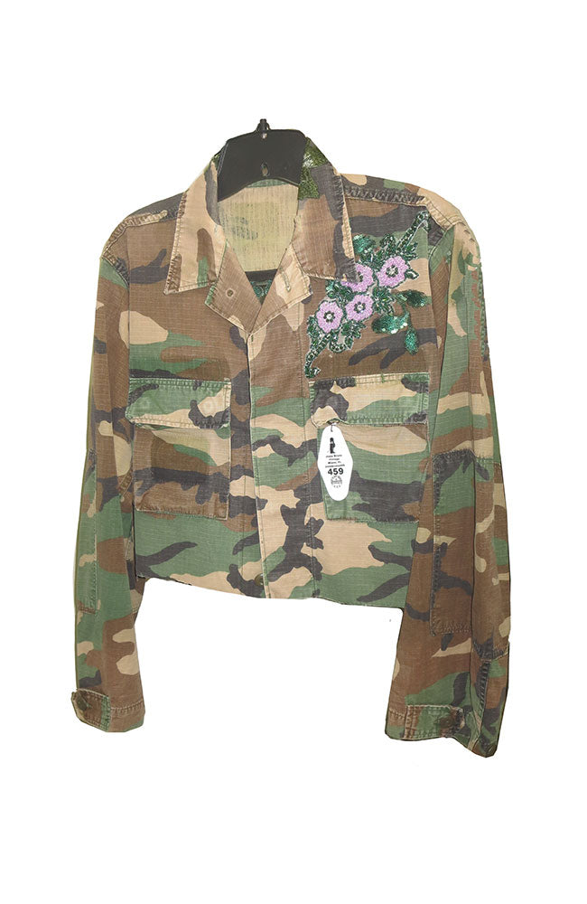 Green Pop on Khaki Camo Crop