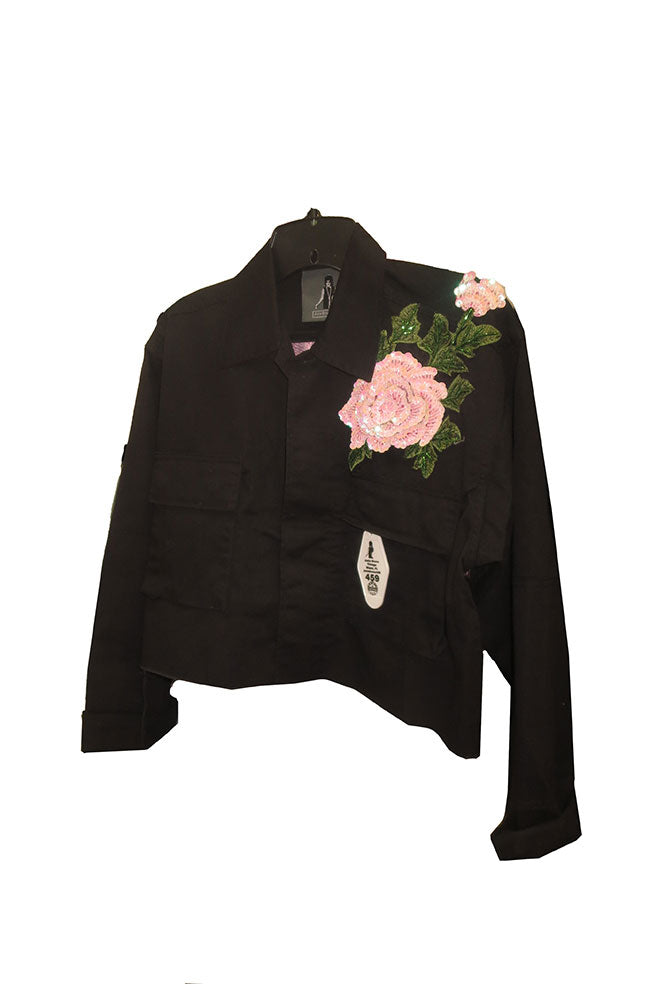 Pink Pop on Black Jacket Crop