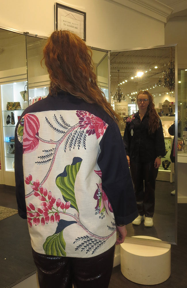 White Pink Floral on Navy Reg