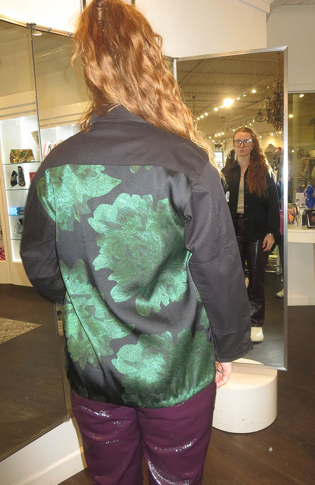 Green Floral on Black Reg