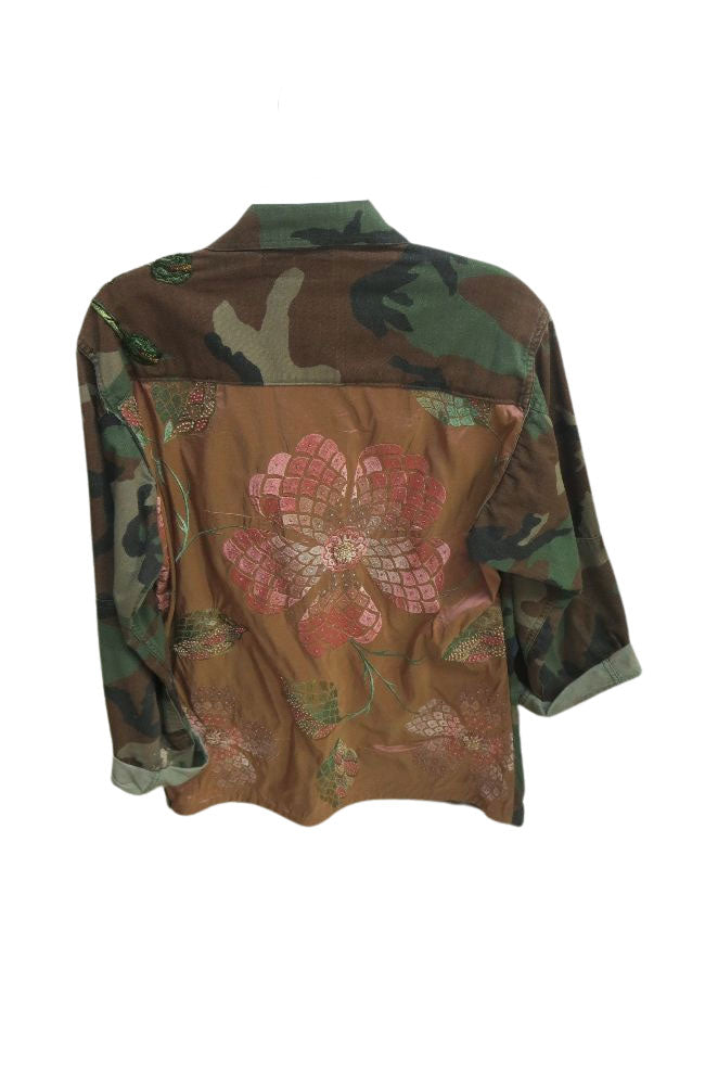 Dusty Rose Jacket, Full Length, Green Camo, Appliques