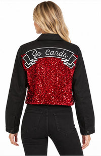 Crop Black Cards Red Sequin Jacket