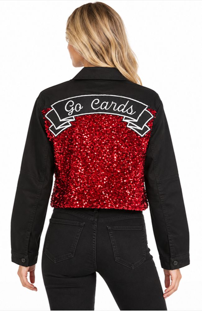 Crop Black Cards Red Sequin Jacket