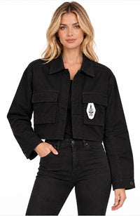 Crop Black Cards Red Sequin Jacket