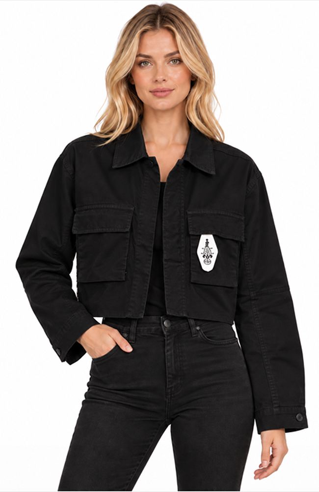 Crop Black Cards Red Sequin Jacket