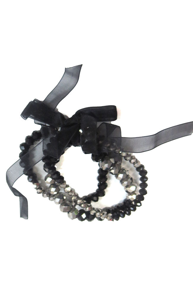 Set of 3 Bracelets Black Silver Mix Bead