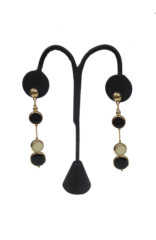 Gold Earring Black Cream Drop