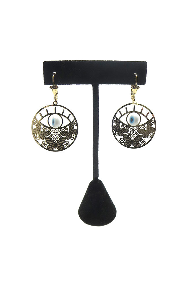 Gold Eye and Butterflies Earrings