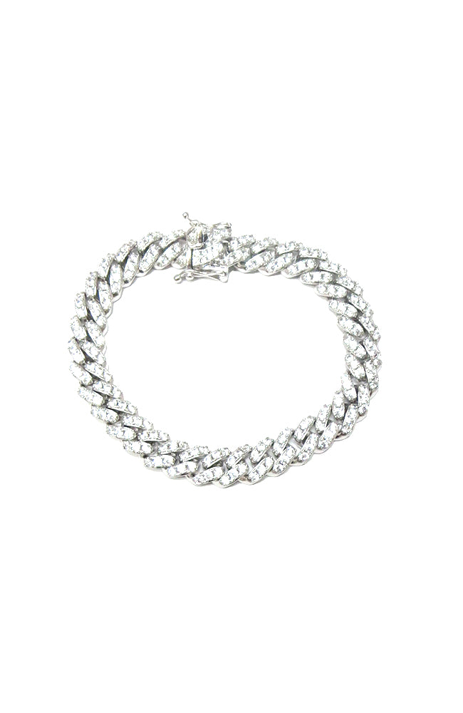 Rhodium CZ Narrow Cuban Link Bracelet