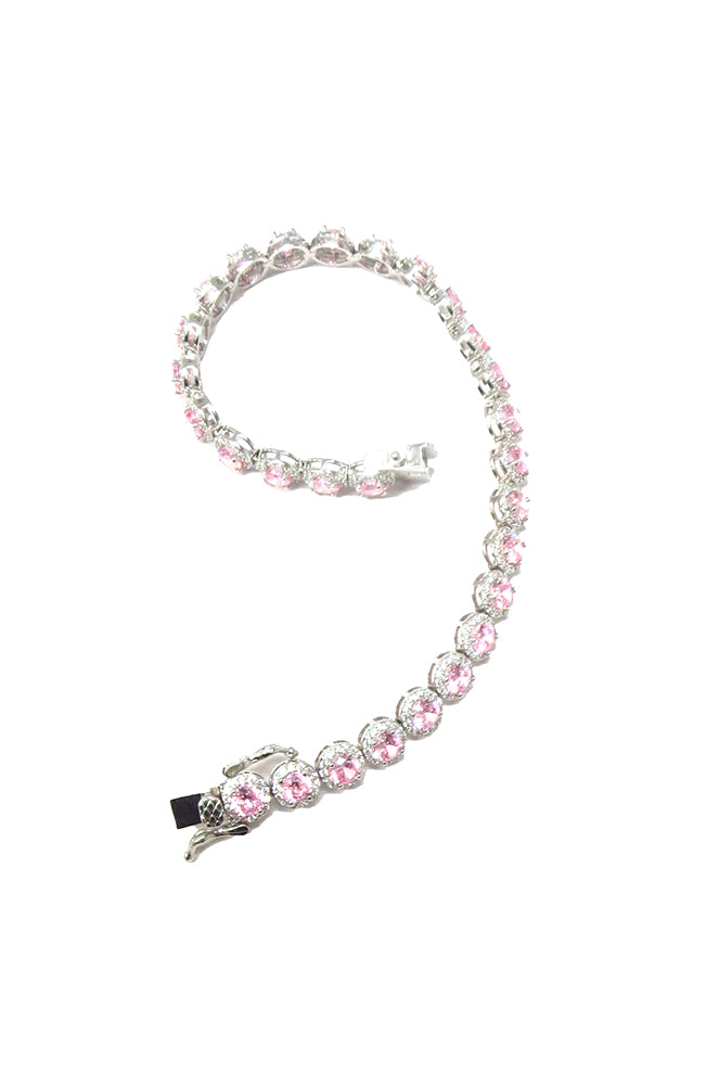 Rhodium CZ Bracelet Pink
