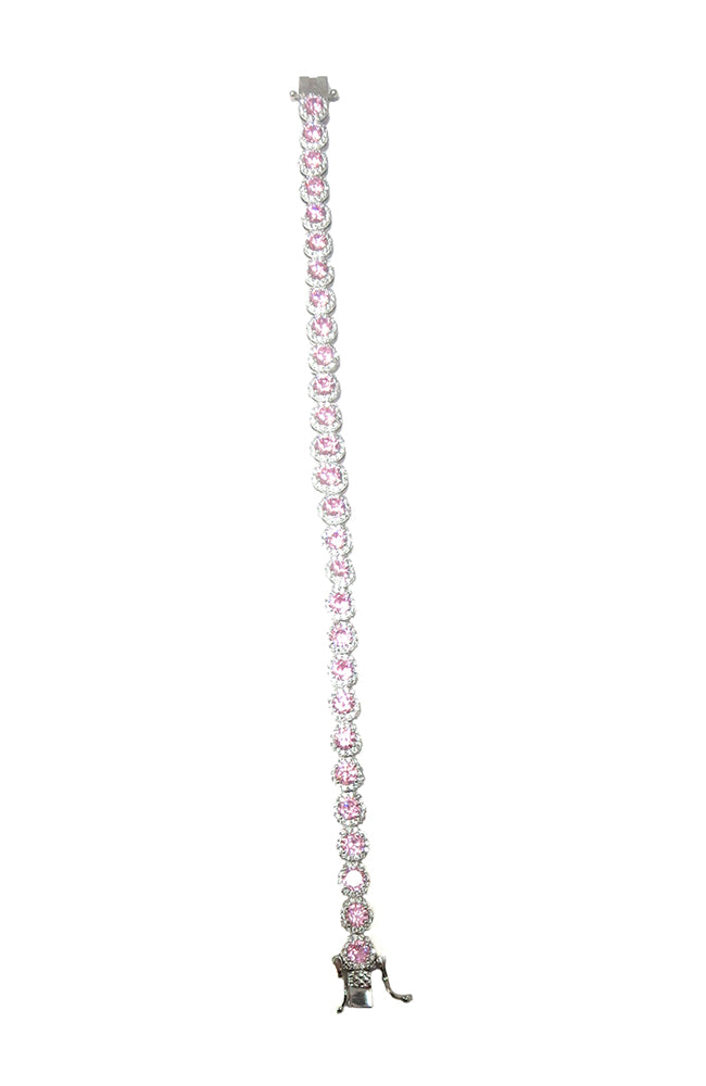 Rhodium CZ Bracelet Pink