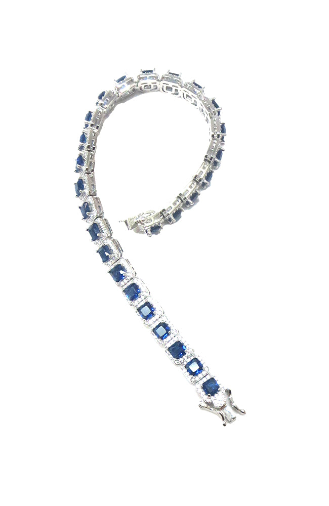 Rhodium CZ Bracelet Sapphire