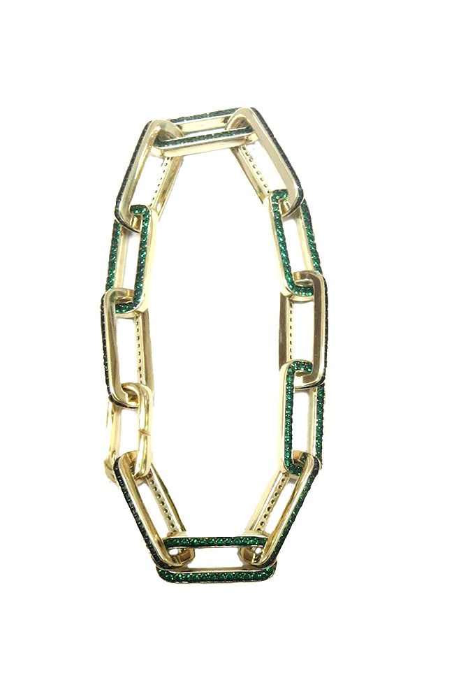 Gold Crystal Rectangular Link Bracelet Emerald