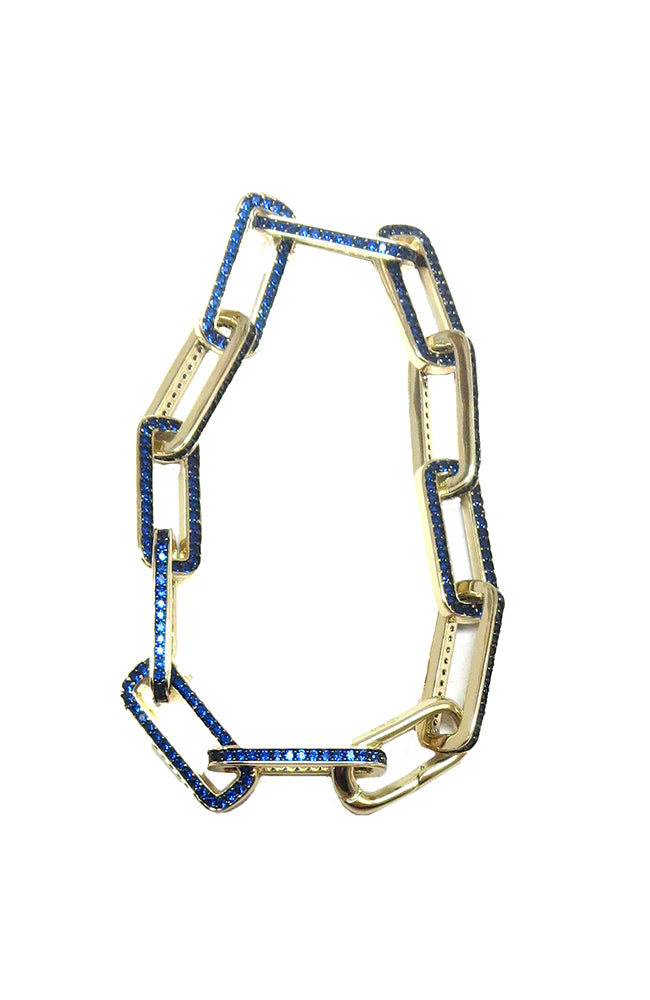 Gold Crystal Rectangular Link Bracelet Sapphire