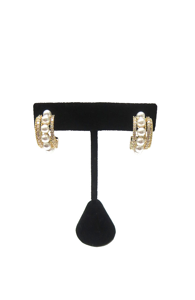 Gold CZ Pearl Small Hoop Earring