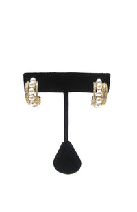 Gold CZ Pearl Small Hoop Earring