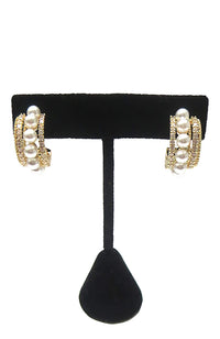 Gold CZ Pearl Small Hoop Earring