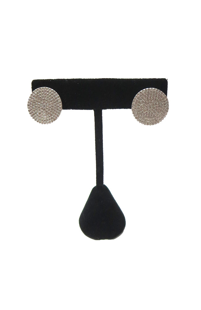 Large Sterling Silver Pave CZ Disc Earring