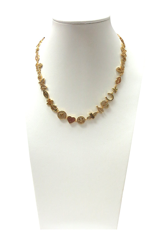 Gold CZ Motif Necklace
