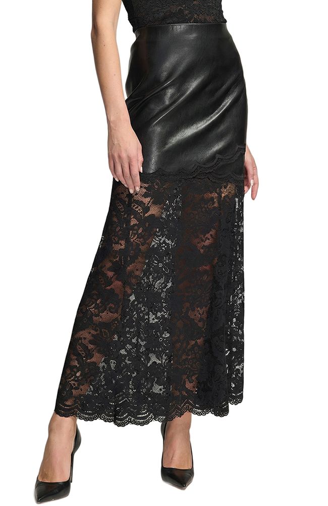 Perrine Lace Vegan Leather Skirt