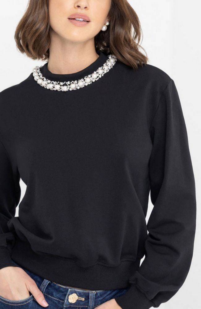 Jill Pearl Crystal Embellished Sweatshirt