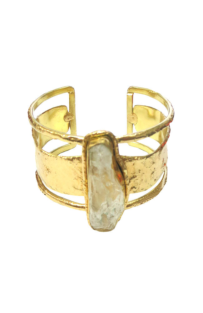 Gold Cuff Long Clear Crystal