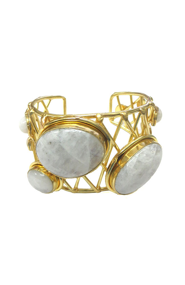 Gold Web Cuff with Large White Gray Crystals