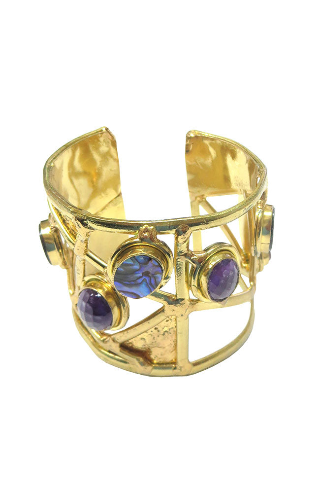 Gold Cuff Purple Multi Stones