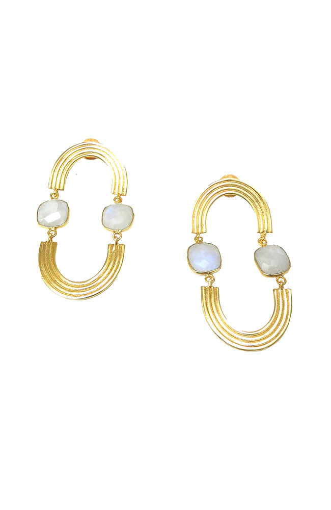 Gold Half Circles with Mother of Pearl Stones Earrings