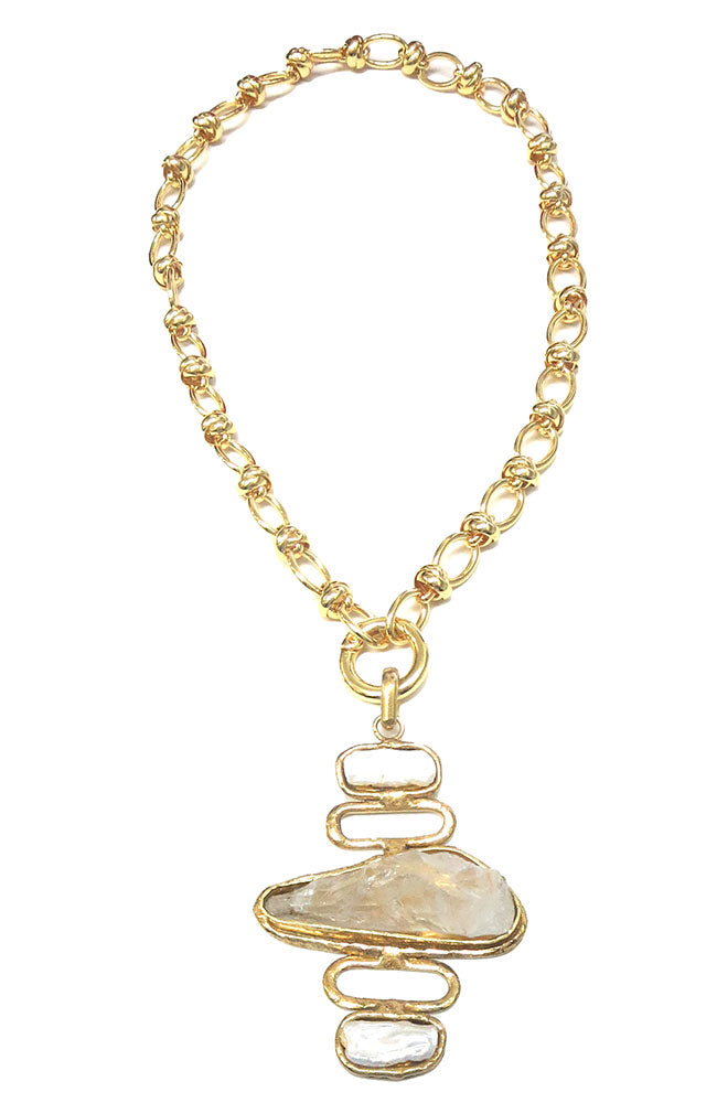 Gold Chain Brass Drop 3 Stone