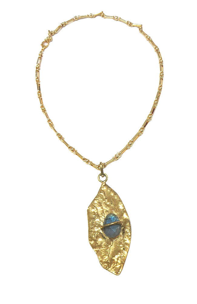 Gold Chain Flat Leaf Blue Stone