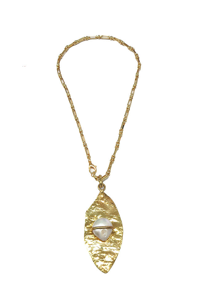 Gold Chain Flat Leaf White Stone