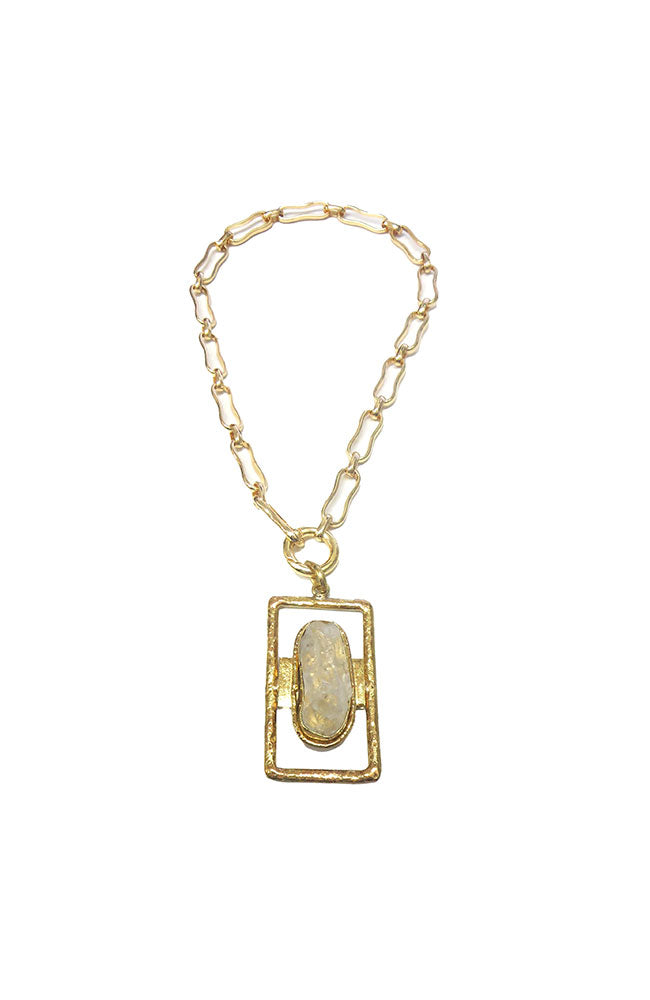 Dog Bone Chain Sq Pendant Lg Clr Crystal