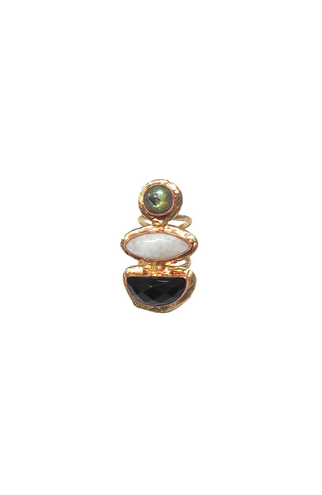 Gold Copper Encrusted 3 Stone Ring