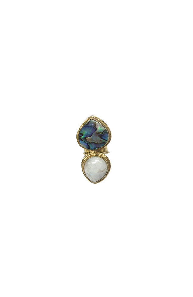 Gold Ring Large White amd Blue Stones