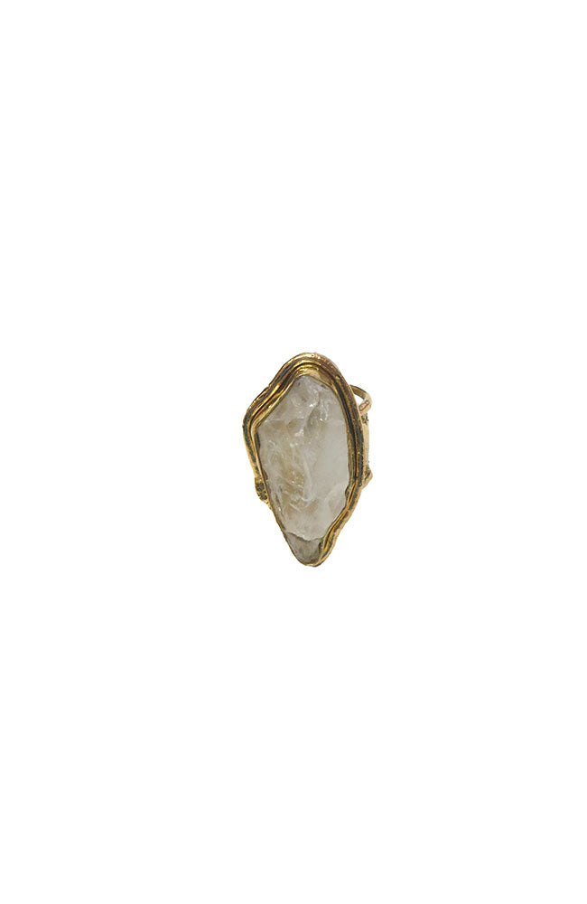 Gold Ring One Large Clear Crystal