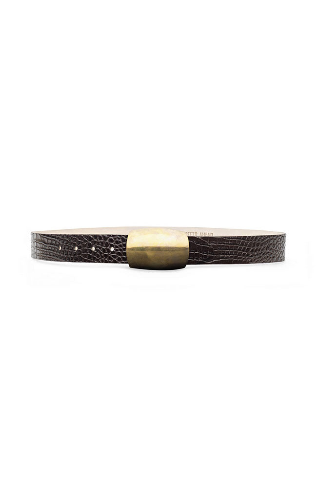 Milou Domed Croc Emb Belt in Chocolate