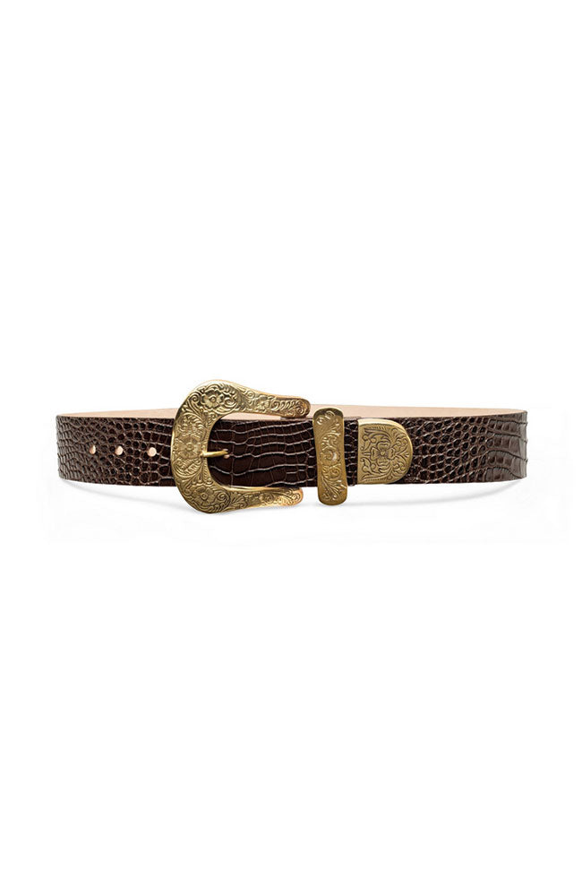 Ximena Wide Leather Belt Croc Embossed