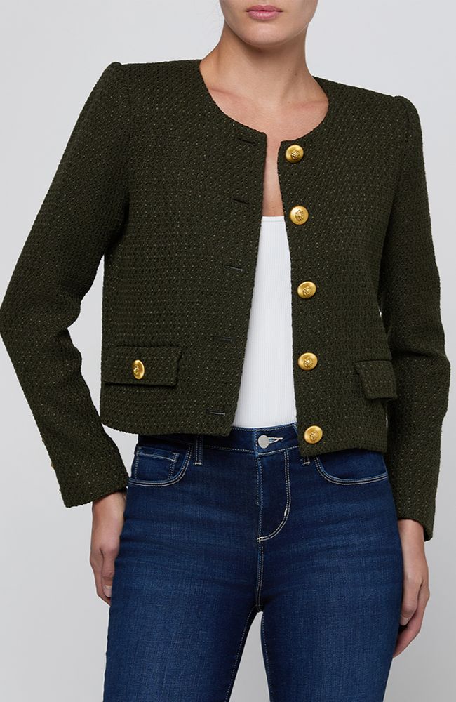 Zell Collarless Jacket in Army