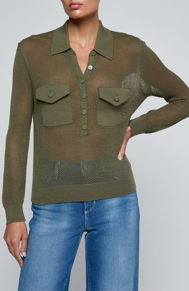 Carine Pointelle Collared Swtr