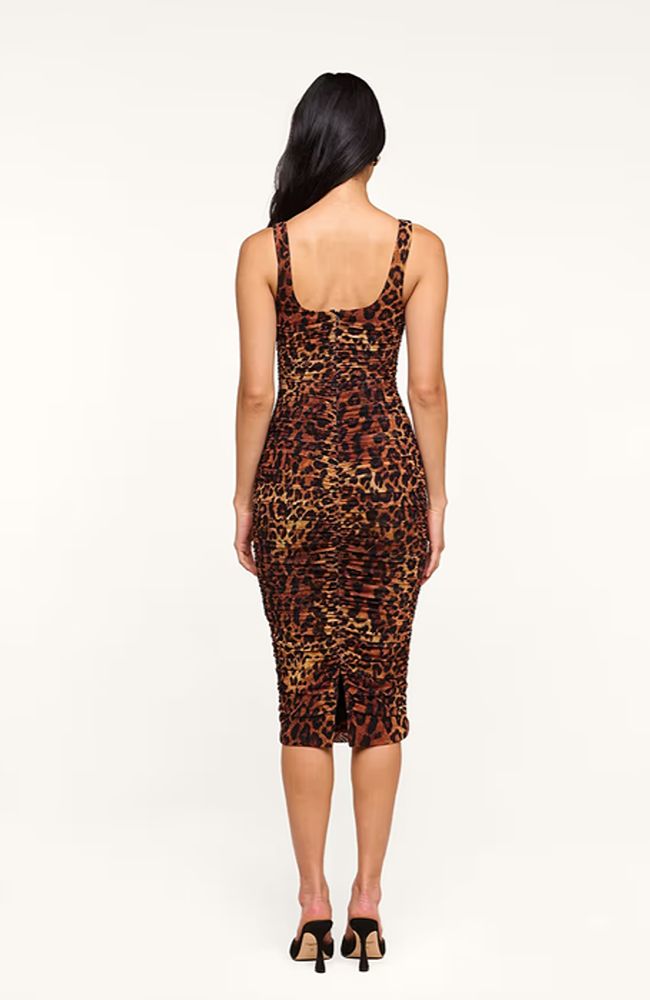 Anya Shirred Midi Dress in Leopard