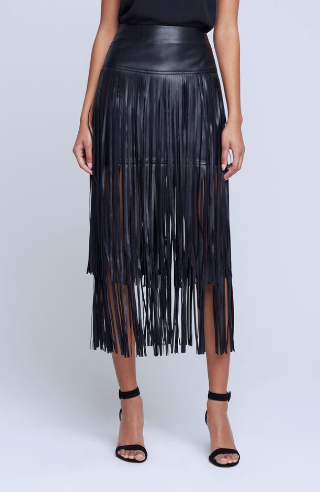 Karolina Fringe Skirt in Black
