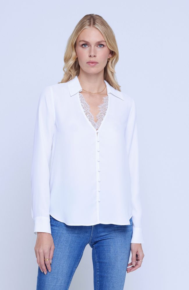Kori Lace Trim Blouse White